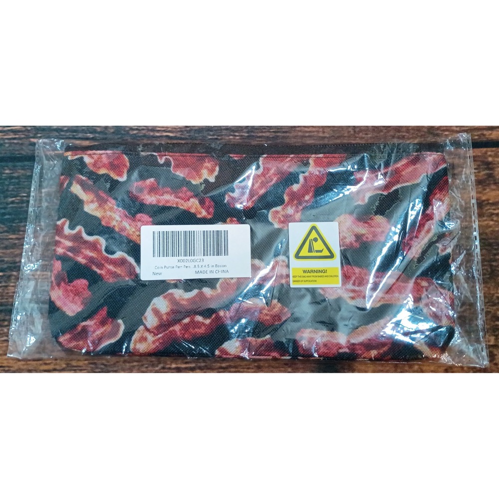 Bacon Print Zipper Pouch Coin Purse Pen Pencil Case 8.5x4.5 New